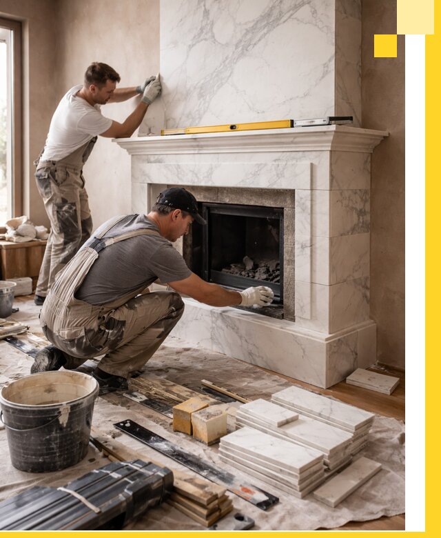 Отделка каминов в Салехарде качественные облицовочные работы