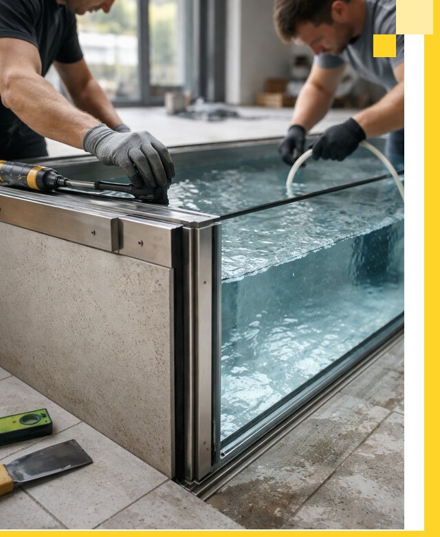 Проектирование и монтаж стеклянных бассейнов в Салехарде