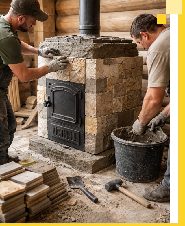 Облицовка банной печи под ключ в Салехарде: камень и плитка