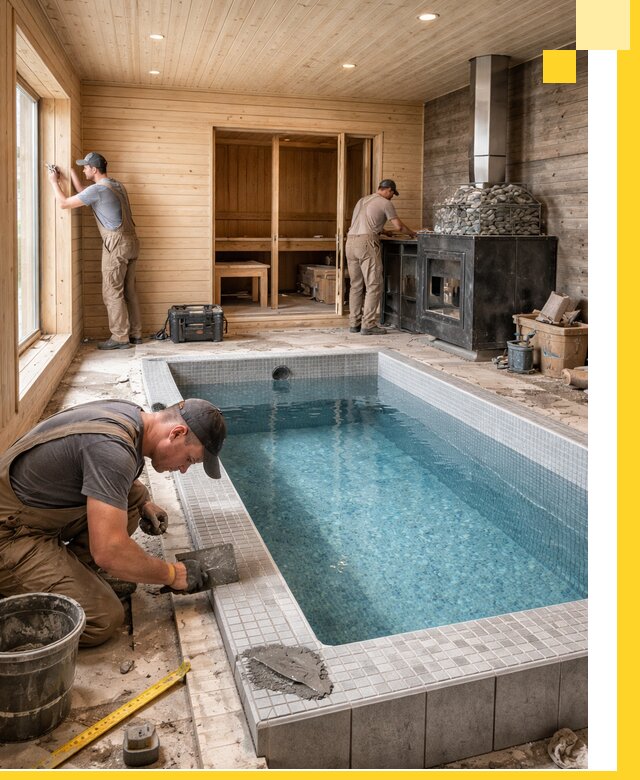 Проект бани с бассейном и сауной в Салехарде под ключ