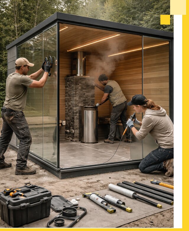 Проектирование и строительство стеклянных бань в Салехарде