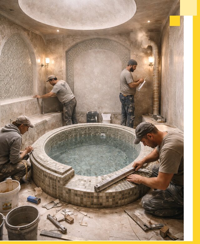 Профессиональное строительство хамама с бассейном в Салехарде под ключ