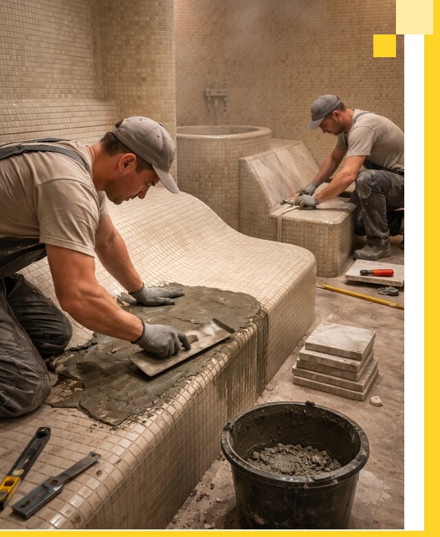 Лежаки для хамама под ключ в Салехарде, проект и монтаж