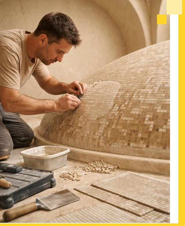 Профессиональная укладка мозаики для хамама под ключ в Салехарде